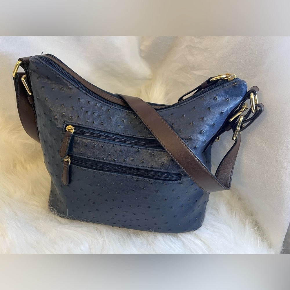 Giani Bernini Blue Ostrich-Embossed Shoulder Bag with unbranded chain crossbody - Picture 9 of 16